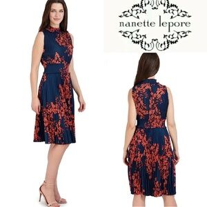 Nanette Lepore Blue and Red Pleated Midi Dress size 14